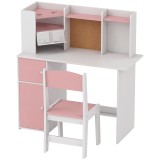 AIYAPLAY Set birou și scaun pentru copii 5-12 ani, cu bibliotecă, suport pentru creioane și suport reglabil pentru tabletă, roz | Aosom Romania