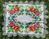 Fata de masa taraneasca veche lucru manual cusatura broderie de mana pe panza tesuta in casa, margini dantela crosetata, 71x 60cm
