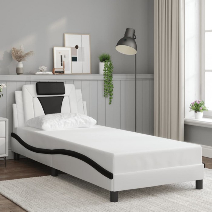 vidaXL Cadru de pat cu tăblie alb și negru, 80x200 cm, piele ecologică 3208060
