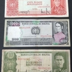 SV * Bolivia LOT 10 - 100 - 1000 PESOS 1962 +/- VF