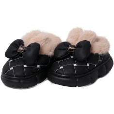 Ghete imblanite pentru copii, cu talpa groasa si fundite decorative, pentru interior si exterior, marimea 32-33, Negru