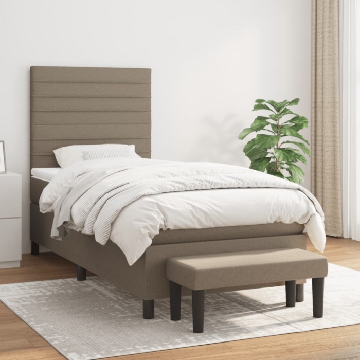 vidaXL Pat box spring cu saltea, gri taupe, 90x190 cm, textil 3136641