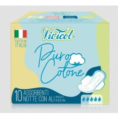 Absorbante de noapte extra lungi din bumbac bio, hipoalergenic - 5 picaturi (10 buc) - VIVICOT Puro