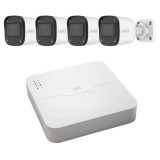 Sistem supraveghere simplu Uniarch, 4 camere IP 2MP Full HD, Vizualizare de pe mobil, Microfon, De exterior, Vizibilitate pe timp de noapte 30m, NVR 4