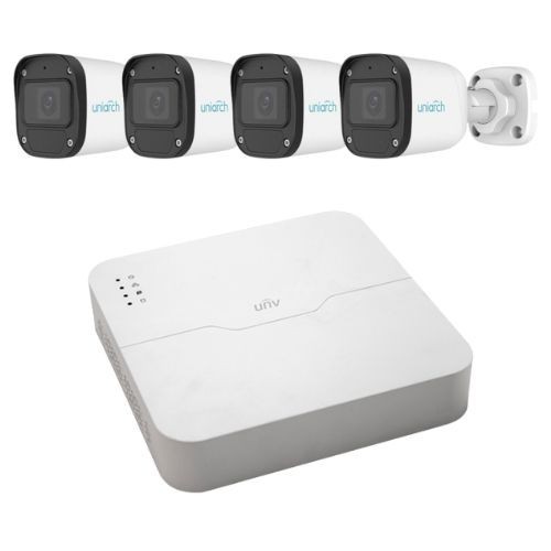 Sistem supraveghere simplu Uniarch, 4 camere IP 2MP Full HD, Vizualizare de pe mobil, Microfon, De exterior, Vizibilitate pe timp de noapte 30m, NVR 4