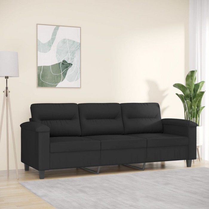 vidaXL Canapea cu 3 locuri, negru, 180 cm, țesătură microfibră 359570