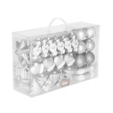 Set 72 Globuri Decoratiuni de Craciun pentru Brad, din Plastic, Argintiu