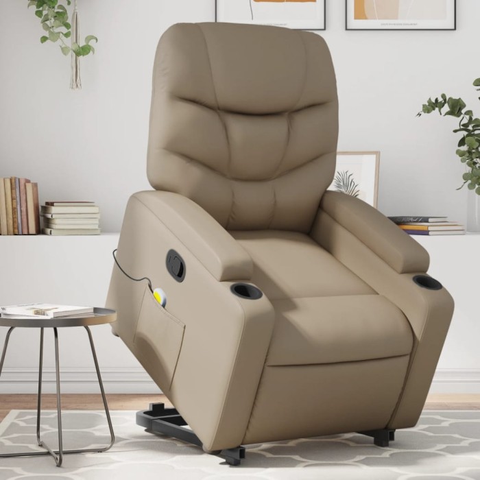 vidaXL Fotoliu de masaj rabatabil vertical cappuccino piele ecologică 3204671