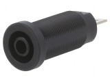 Conector banană 4mm soclu 24A 1kV negru nichelat pe panou