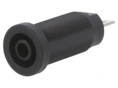 Conector banană 4mm soclu 24A 1kV negru nichelat pe panou