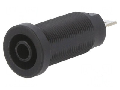 Conector banană 4mm soclu 24A 1kV negru nichelat pe panou foto