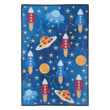 Covor dreptunghiular pentru copii model spatiu cosmic,albastru,60x90 cm, Oem