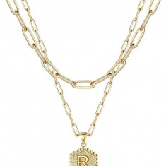 Placat cu aur strat coliere inițiale pentru femei fete Paperclip lanț colier H
