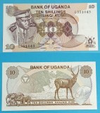 Bancnota Uganda 10 Shillings 1973 Idi Amin UNC A/76 Elefanti Cascada Antilopa Hartie 137x71mm