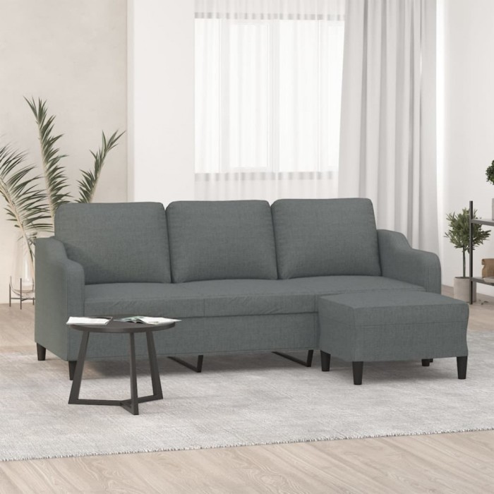 vidaXL Canapea cu 3 locuri și taburet, gri &icirc;nchis, 180 cm, textil