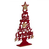 Decorațiune Crăciun, Model Brad, Mesaj &quot;We Wish You a Merry Christmas&quot;, Lemn Velvet, Roșu și Auriu, 29.5cm, Oem