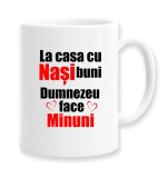 Cana alba personalizata &quot;La casa cu Nasi buni, Dumnezeu face minuni&quot;, INOVATIX&reg;. 330ml, Oem