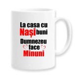 Cana alba personalizata &quot;La casa cu Nasi buni, Dumnezeu face minuni&quot;, INOVATIX&reg;. 330ml
