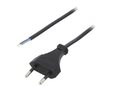 Cablu 2x0,5mm2 CEE 7/16 cu mufă - 1,6m, negru, PVC, 2,5A foto