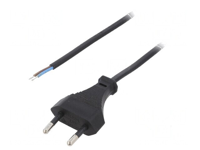 Cablu 2x0,5mm2 CEE 7/16 cu mufă - 1,6m, negru, PVC, 2,5A