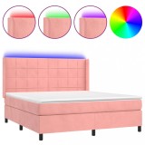 Cumpara ieftin Pat continental cu saltea &amp; LED, roz, 120x200 cm, catifea
