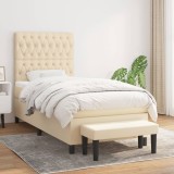 Cumpara ieftin Pat box spring cu saltea, crem, 90x200 cm, textil