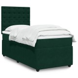 vidaXL Pat box spring cu saltea, verde &icirc;nchis, 90x190 cm, catifea 3294529