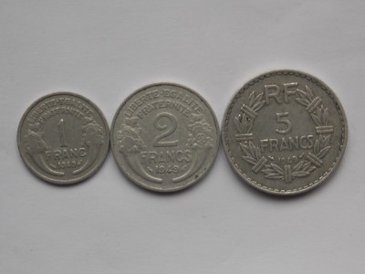 LOT 3 MONEDE-1,2,5 FRANCS 1949 FRANTA foto