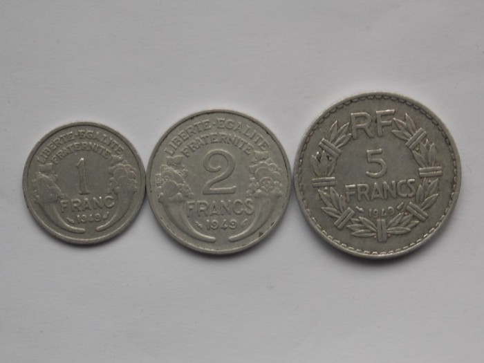 LOT 3 MONEDE-1,2,5 FRANCS 1949 FRANTA
