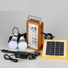 Kit Solar panou 2.5W USB+Lanterna + 2 becuri led + Acumulator 4V 2.5A foto