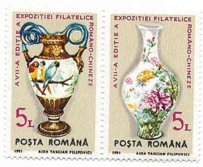 Romania (100) - Expozitia Filatelica romano-chineza, 1991, serie neoblit. + FDC foto