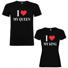 Set 2 Tricouri cuplu I love My Queen si I love My King, negru/alb foto