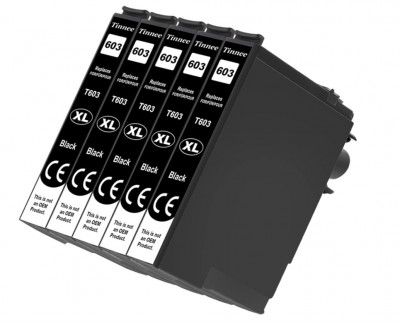 Set 5 cartuse de cerneala Tinnee compatibile cu Epson 603XL, negru - NOU foto