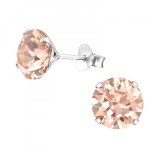 Cercei Argint 925 Cristale Swarovski Vintage Rose, Runda 8mm, Surub, Cutie Cadou, Antialergic