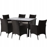 Set mobilier gradina/terasa, maro inchis si bej, ratan sintetic, 1 masa, 6 fotolii, Riviera, Chomik