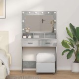 Masă de toaletă cu lumini LED, gri beton, 79x41x135 cm