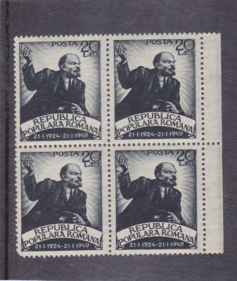 1949 LP 250 LP 250 a - 25 ANI MOARTEA LUI LENIN BLOC DE 4 TIMBRE MNH foto