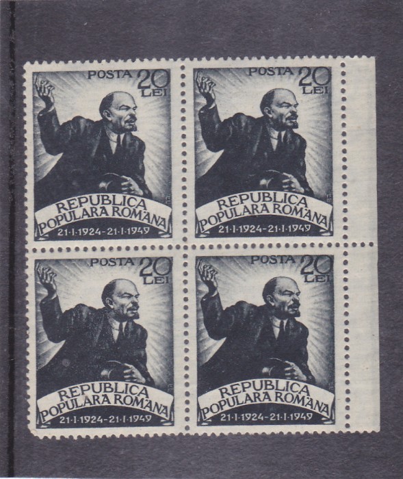 1949 LP 250 LP 250 a - 25 ANI MOARTEA LUI LENIN BLOC DE 4 TIMBRE MNH