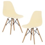 Set 2 buc, Scaune Stil Scandinav cu Picioare din Lemn de Fag, Sezut PP, 46 x 54 x 81 cm, Crem