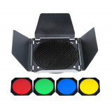 Godox BD-04 Barndoor Kit cu 4 filtre colorate pt blitz de studio si reflectoare