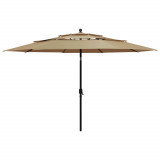 VidaXL Umbrelă de soare 3 niveluri, st&acirc;lp aluminiu, gri taupe, 3,5 m