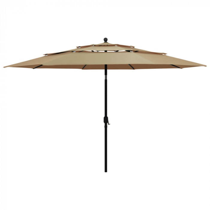 vidaXL Umbrelă de soare 3 niveluri, st&acirc;lp aluminiu, gri taupe, 3,5 m