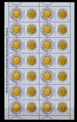 RO 2007 ,LP 1782a ,&amp;quot;140 ani de la crearea Sistemului Monetar&amp;quot; coala de 14 ,MNH foto