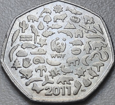 50 pence 2011 Marea Britanie, World Wildlife Fund, km#1196 foto