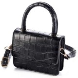 Micro bag, piele ecologica, neagra, efect crocodil