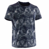 Tricou 500 respirant educație fizică și sport gri imprimeu băieți, Domyos