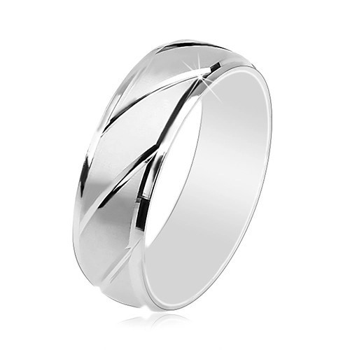 Inel din argint 925, suprafaţă mată, crestături lucioase, diagonale, 6 mm - Marime inel: 62