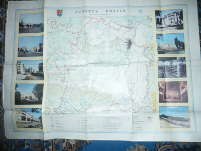 Harta fizico administrativa Judet Braila cu ilustratii ,dim.=85x62cm foto