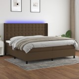 Cumpara ieftin Pat cu arcuri, saltea și LED, maro &icirc;nchis, 200x200 cm, textil