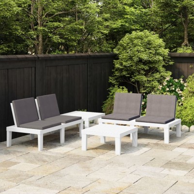 vidaXL Set mobilier de grădină cu perne, 4 piese, alb, plastic foto